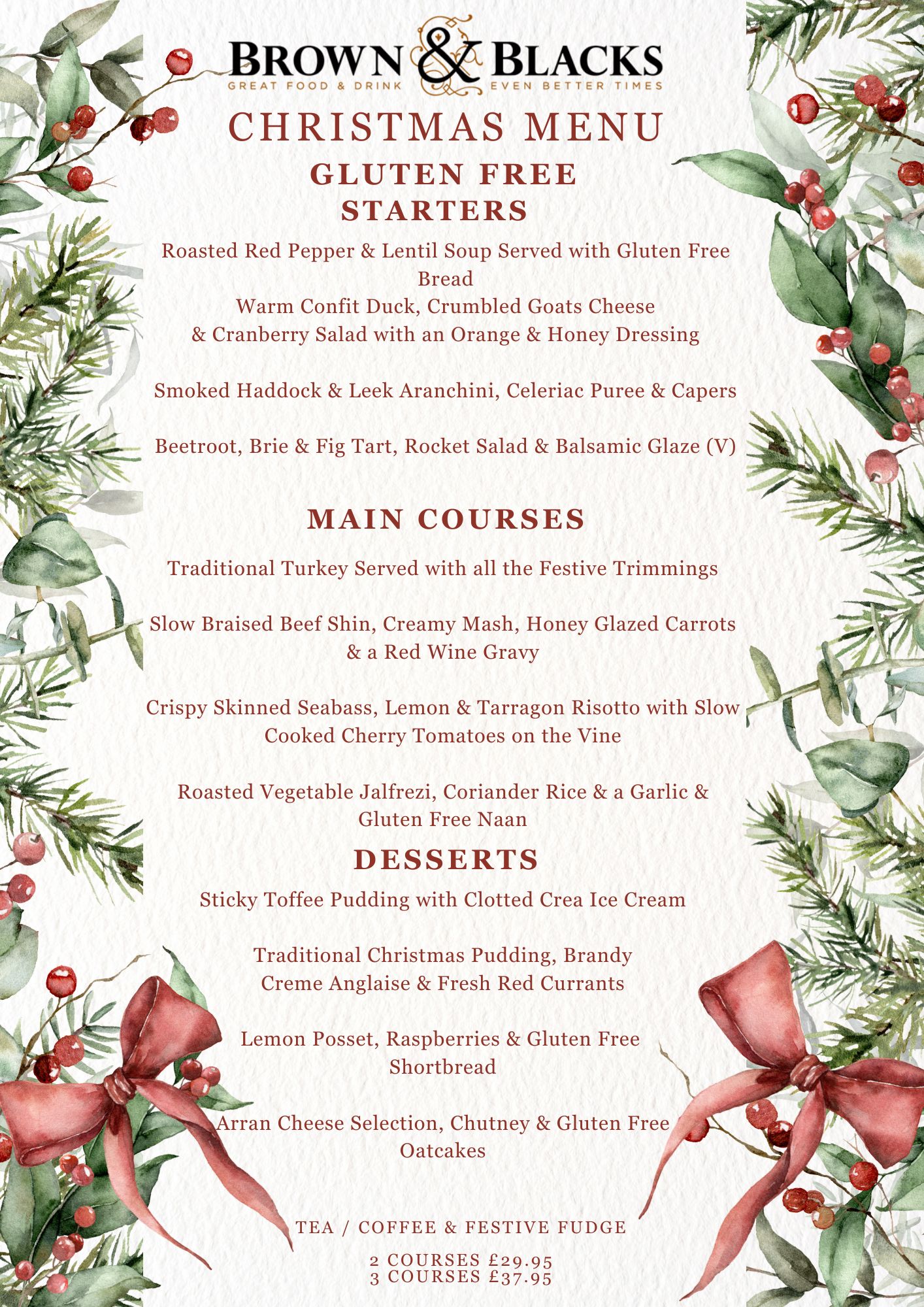 Green White Watercolor Botanical Flowers Christmas Menu A4 (1)